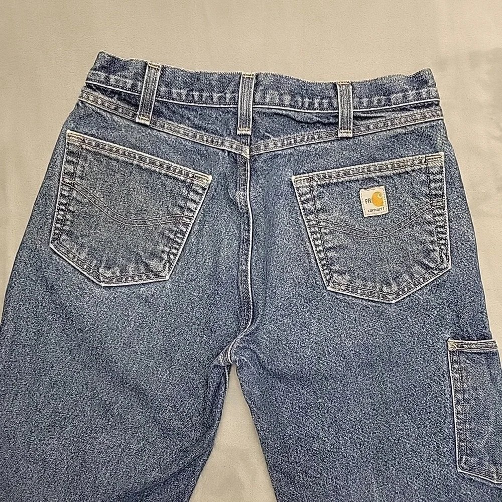 Carhartt Jeans Mens 33x32 Blue Double Knee Relaxed FR Cargo Logger Workwear